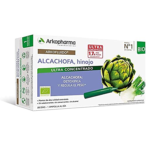 Arkopharma Arkofluido Alcachofa – Hinojo Bio 20 Ampollas, Control De Peso, Detoxifica Y Regula El Peso, Complemento Alimenticio, Verde