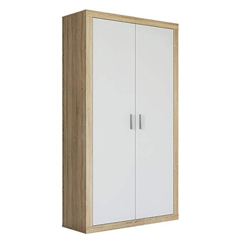 Armario Dos Puertas Dormitorio habitación, Acabado en Color Blanco y Cambria, Modelo Lara, Medidas: 105 cm (Largo) x 208 cm (Alto) x 50 cm (Fondo)