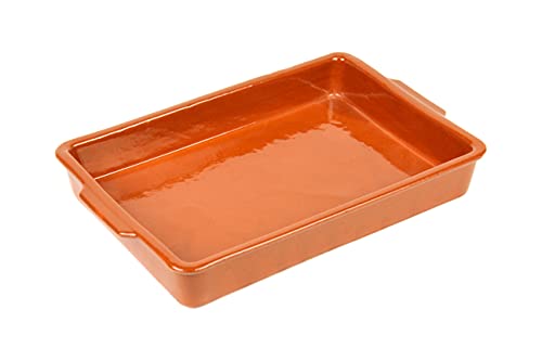 ARTESANIAROCA Cazuela Rectangular de Barro. Medidas 40,20 cm Largo x 26cm Ancho. Medidas Interiores 35cm x 23,2cm. Altura 6,3cm.