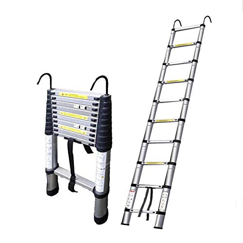 Asan Escalera, Escalera de extensión Escalera telescópica Extensible 2M-7M Escalera Recta telescópica Plegable Ático Aleación de Aluminio para el hogar/con Gancho, Escalera Recta Gancho de 2 Metro