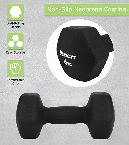 Athlyt - Juego de mancuernas de neopreno, 2 x 6 kg, negro