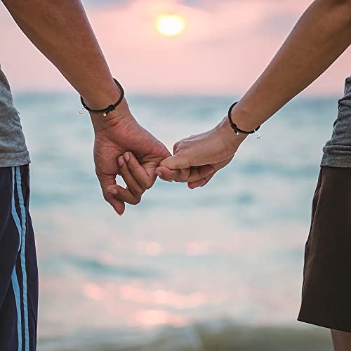Aucuu 1 Par de Pulseras Magnéticas para Parejas,1Pare (18-28CM )Pulsera Ajustable de Cuerda Trenzada Relación de Atracción Mutua, para Mujeres, Hombres,Amigos, Novio, Novia, Regalo de San Valentín