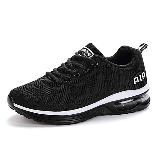 Axcone Hombre Mujer Zapatillas de Correr Casual Aire Libre Deporte Fitness Zapatillas de Running para Deportivos Entrenamiento-Blanco Negro 42