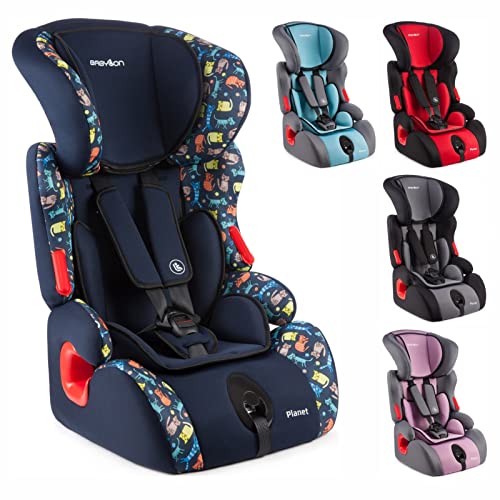 BABYLON Silla Coche Grupo 1 2 3 Planet. Silla coche para Niños 9-36 kg, silla coche bebe (1 a 12 años). Silla bebe coche sin isofix ECE R44 /0 azul/impreso gatitos