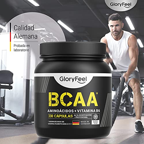 BCAA 330 Cápsulas - 9.910mg de BCAA por dosis diaria - Aminoácidos esenciales Leucina, Valina e Isoleucina + Vitamina B6 - Probado en laboratorios y sin aditivos - Fabricado en Alemania