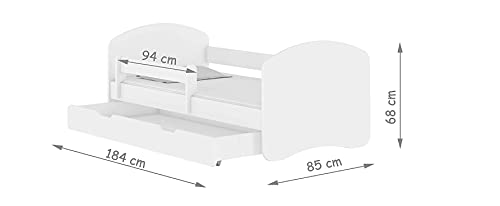BDW Cama infantil con un cajón y colchón, color blanco, 180 x 80 cm