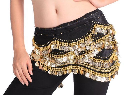 BellyLady - Cinturón/pañuelo con monedas doradas para danza del vientre