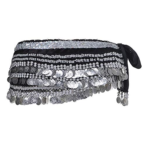 BellyLady Pañuelo para danza del vientre, varias filas de monedas, color negro
