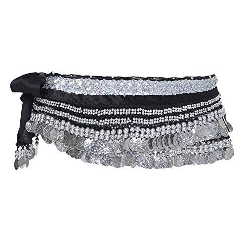BellyLady Pañuelo para danza del vientre, varias filas de monedas, color negro