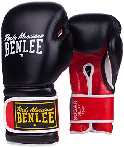 BenLee Leather Boxing Glove Sugar Deluxe Guantes de Boxeo, Unisex, Negro/Rojo, 10