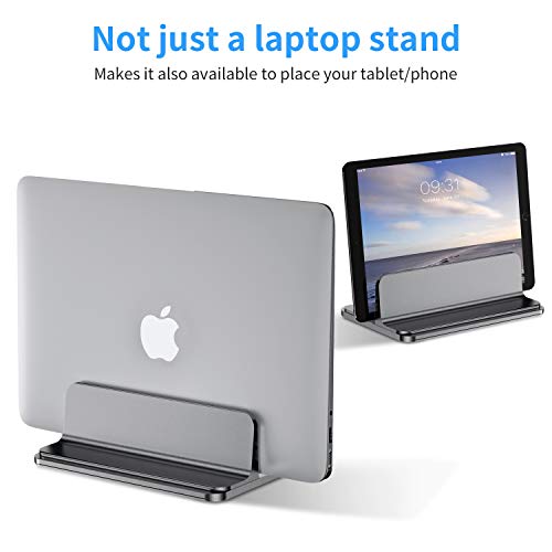 Bewahly Soporte Portátil Vertical, Vertical Soporte para Ordenador Portatil de Aluminio con Base Ajustable para Macbook Pro Air, HP, DELL, ASUS, Surface, Lenovo y Otros Portatiles, Laptop Stand, Gris