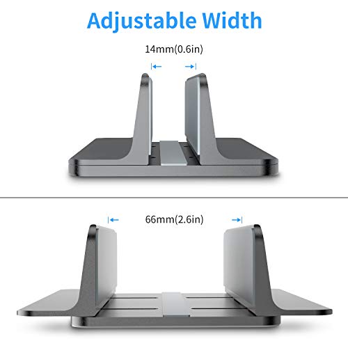 Bewahly Soporte Portátil Vertical, Vertical Soporte para Ordenador Portatil de Aluminio con Base Ajustable para Macbook Pro Air, HP, DELL, ASUS, Surface, Lenovo y Otros Portatiles, Laptop Stand, Gris