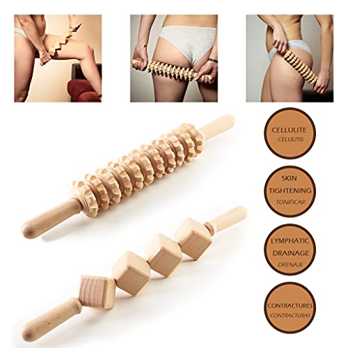BICTIVE Kit de 2 Rodillos de Masaje para Maderoterapia. Masajeador Celulitis, Anticelulitico Reductor, Masajeador Madera, Maderoterapia Corporal, Masajeador Anticelulitico. Longitud 40 cm