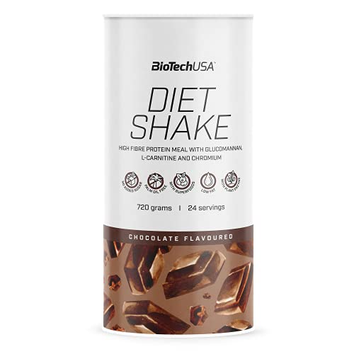 BioTechUSA Diet Shake, Bebida dietética en polvo, de proteína de suero lácteo, rica en fibra, con glucomanano, L-carnitina, superalimentos, sin azúcares añadidos, 720 g, Chocolate