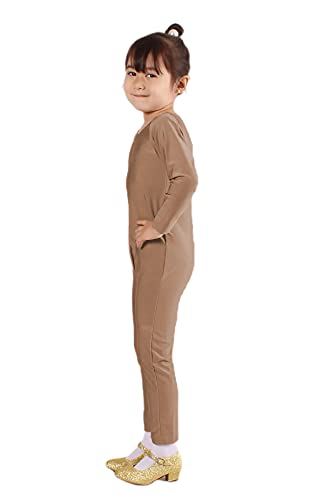 Bodies de Danza para Ballet, Mono de Manga Larga con Cremallera, Leotardo Body Nude para Gimnasia Deportiva Rítmica, Jumpsuit Niña Elástico Bailarina Yoga 1-12 años (4-6 años, Beige Oscuro)