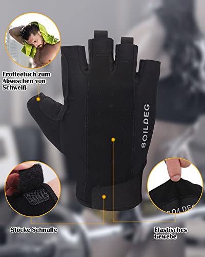 boildeg Guantes Gimnasio Hombre Mujer,Guantes Pesas Gym Guantes Fitness Transpirable con Protección Completa de Muñeca y Palma para Crossfit Levantamiento de Pesas Musculación (Sin muñequera, L)