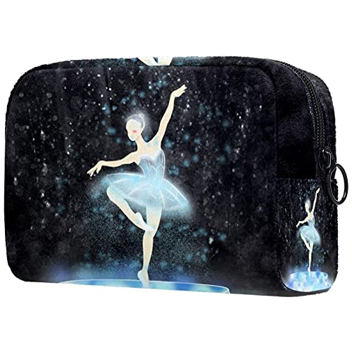 Bolsa de maquillaje grande con cremallera bolsa de viaje, bolsa cosmética para mujeres y niñas pintada a mano bailando estrellada chica
