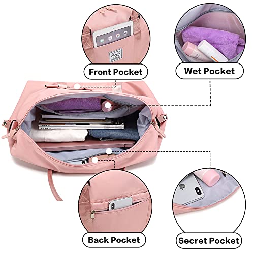 Bolsa de Viaja de Deporte Gimnasio, Bolsa de Lona de Fin de Semana Impermeable Bolsa de Noche para Mujer, Bolsa de Lona Grande Bolsa de Hombro con Bolsillo húmedo
