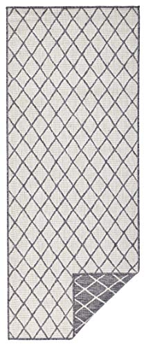 bougari Alfombra Reversible para Interior y Exterior, Color Gris y Crema, 80 x 250 cm