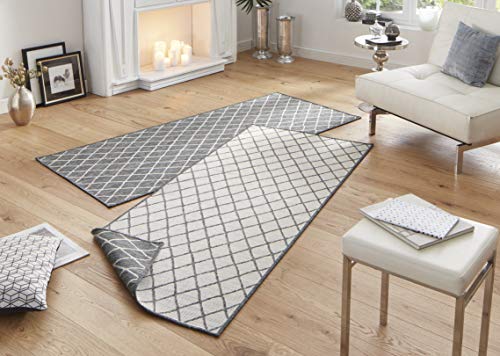 bougari Alfombra Reversible para Interior y Exterior, Color Gris y Crema, 80 x 250 cm