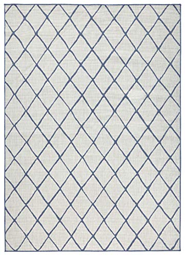 bougari Malaga Reversible y Exterior para en Alfombra Azul/Crema 80 x 150