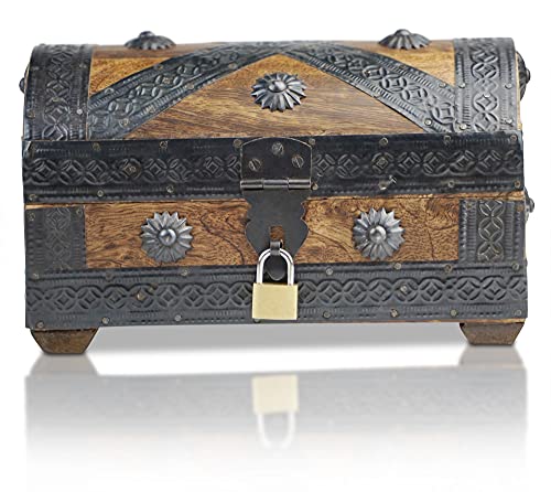 Brynnberg - Caja de Madera Cofre del Tesoro con candado Pirata de Estilo Vintage, Hecha a Mano, Diseño Retro 20x11x11cm