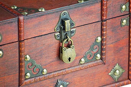 BRYNNBERG Caja de madera "Dominique 24x20x15cm" - Cofre del tesoro pirata de estilo vintage - Hecha a mano - Diseño retro - joyero - con candado