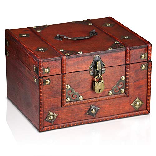 BRYNNBERG Caja de madera "Dominique 24x20x15cm" - Cofre del tesoro pirata de estilo vintage - Hecha a mano - Diseño retro - joyero - con candado
