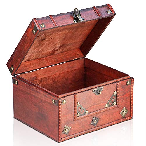 BRYNNBERG Caja de madera "Dominique 24x20x15cm" - Cofre del tesoro pirata de estilo vintage - Hecha a mano - Diseño retro - joyero - con candado