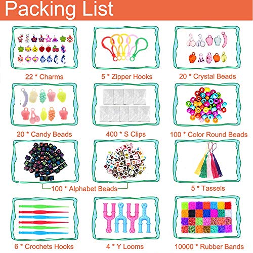 Bst4UDirect DIY Gomas Loom Bandas Conjunto, 10000 Bandas de Goma con 28 Colores, 680 Accesorios de Goma Arcoíris para Tejer Artesanías de Bricolaje para Niños en Cajas de Almacenamiento
