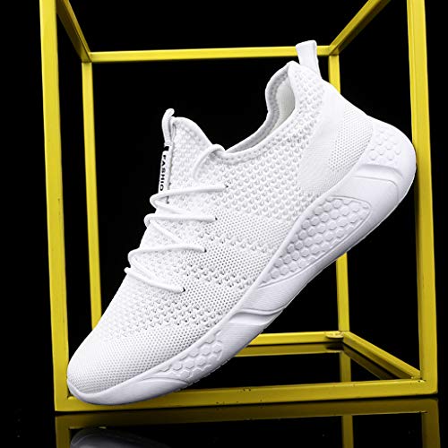 BUBUDENG Zapatillas de Running para Hombre Casual Tenis Asfalto Zapatos Deporte Fitness Gym Correr Gimnasio Deportives Transpirables Seguridad Atlético Trekking Bambas Plataform Sneakers Blanco EU46