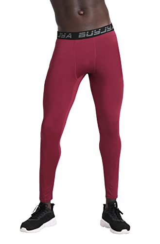 BUYJYA Paquete de 3 pantalones de compresión para hombre, mallas de entrenamiento, atléticas, frescas, secas, ropa de gimnasio, Negro-negro-carmesí, XX-Large
