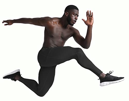 BUYJYA Paquete de 3 pantalones de compresión para hombre, mallas de entrenamiento, atléticas, frescas, secas, ropa de gimnasio, Negro-negro-carmesí, XX-Large