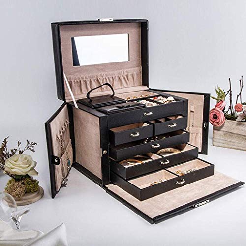 Cajas de joyería Caja de joyería multifuncional Cuero de imitación Franela de leña Madera de gran capacidad Espejo Multilapa Bloqueo europeo Anillo Pendientes Collar Reloj de almacenamiento Gift 4 Col