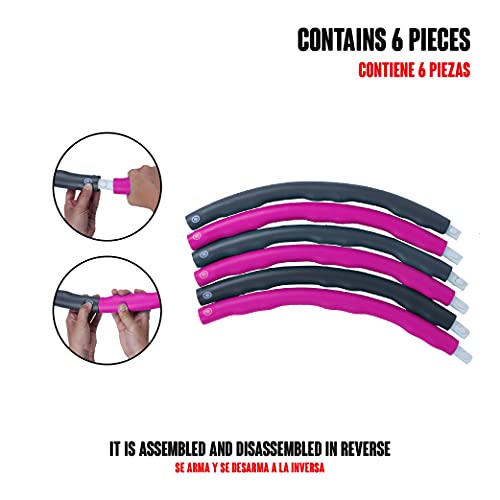 Calma Dragon Hula Hoop TB0802, Aro de Gimnasia, Aro de Fitness Desmontable, para Deporte, Ejercicio, para Adultos y Niños, 6 Secciones, Profesional, Entrenamiento en casa (Rosa y Gris)