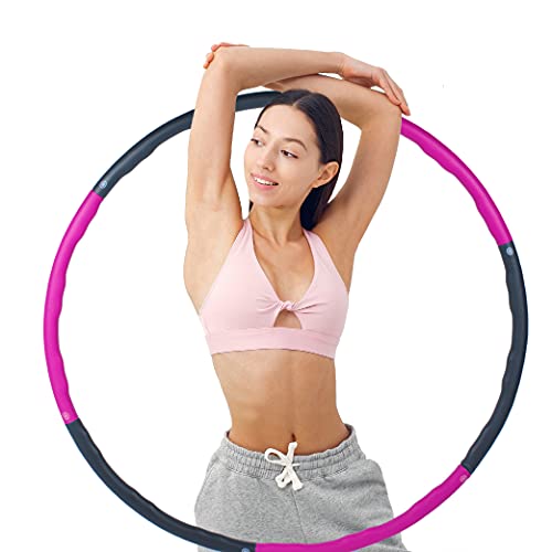 Calma Dragon Hula Hoop TB0802, Aro de Gimnasia, Aro de Fitness Desmontable, para Deporte, Ejercicio, para Adultos y Niños, 6 Secciones, Profesional, Entrenamiento en casa (Rosa y Gris)