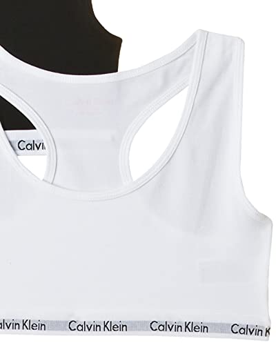 Calvin Klein 2pk Bralette Girl'S 2 Ropa Interior, Multicolor (White/Black 908), 14-16 años (Pack de 2) para Niñas