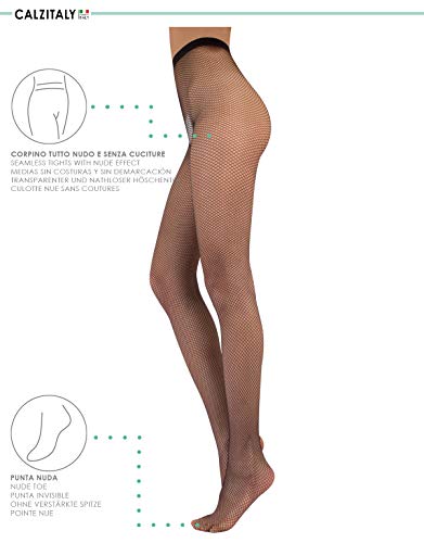 CALZITALY Medias de Rejilla con Costura Posterior| Medias Sexys | Naturales, Negras | Calcetería Italiana | (L/XL, Negro)