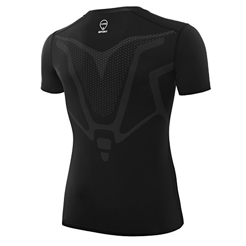 Camiseta de compresión para hombre Amzsport, manga corta, color Negro , tamaño XL