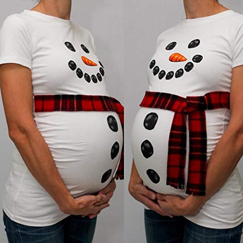 Camiseta de Las Mujeres Embarazadas Fotografia SHOBDW Blusa De Manga Corta De Verano Muñeco De Nieve Navideño Embarazo De Maternidad Tops Camisa Casual Talla Grande S-XXXL(Blanco,L)
