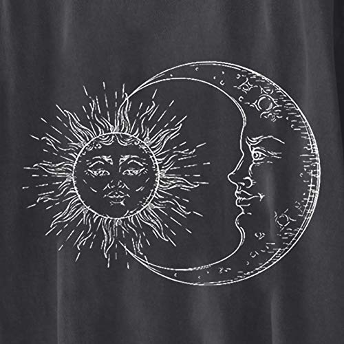 Camisetas Mujer Manga Corta Baratas Casual Largo Camiseta con Cuello Redondo Estampado de Sol y Luna T-Shirt Originales Verano Talla Grande Tops Basicas Suelto Deporte Blusa Camisa de Vestir Tee