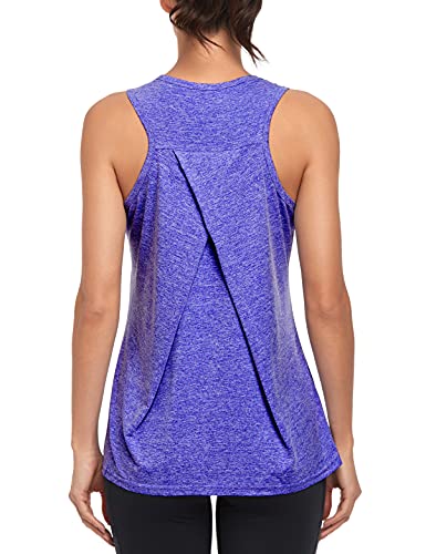 Camisetas sin Mangas de Entrenamiento para Mujer Gimnasio atléticas para Correr Camisetas de Yoga Espalda Cruzada Chaleco Deportivo (L, Azul púrpura)