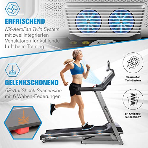 CAPITAL SPORTS Infinity Track 2.0 - Cinta de Correr, Cinta de Correr eléctrica, Máquina de Correr, Potencia de 5 HP, Interfaz Bluetooth, Aplicación Kinomap, Pantalla LCD, Gris