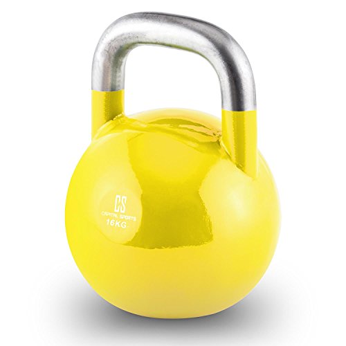 CapitalSports Compket - Pesa Rusa, Kettlebell Regulable con Bola de Acero, Pesas Rusas Ajustables con Mango Suave, Base alisada, para Uso al Aire Libre, Indicador de Kilos, Peso 16 Kg, Amarillo