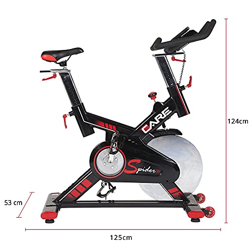 CARE FITNESS - Bicicleta electrónica Spider - Bicicleta estática de spinning - Peso de inercia de 24 kg - Posición parecida a una bicicleta real