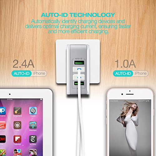Cargador USB Multipuerto, LENCENT Ladron Enchufes, 4.4A 5V Adaptador para Viaje, Adaptadores de Enchufe Universal inglés/eeuu/EU/AUS para iPad, iPhone, Samsung Teléfonos Inteligentes