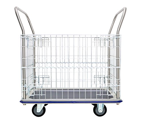 Carro de rejilla T-EQUIP GW-213, paragolpes, largo x ancho x alto: 960 mm x 610 mm x 1000 mm, capacidad de carga de 370 kg, acero inoxidable / azul