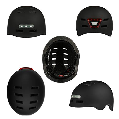 Casco de Bicicleta con LED Integrado y Casco de Ciclismo BMX Patin Casco Patinete Electrico Adulto con luz Trasera Ajustable Movilidad Urbana Bici Deporte CPSC y Certificado CE para Hombres y Mujeres