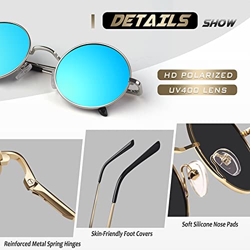 CGID E01 Gafas de Sol Polarizadas para Hombres y Mujeres Pack 2 Estilo Lennon Círculo Metálico Redondas