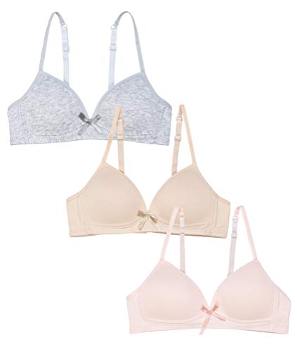 Channo Sujetador de Niña Algodón Top Básico sin Aros Colores Lisos Tirantes Ajustables Copa A (Pack de 3 A Light, 75A)